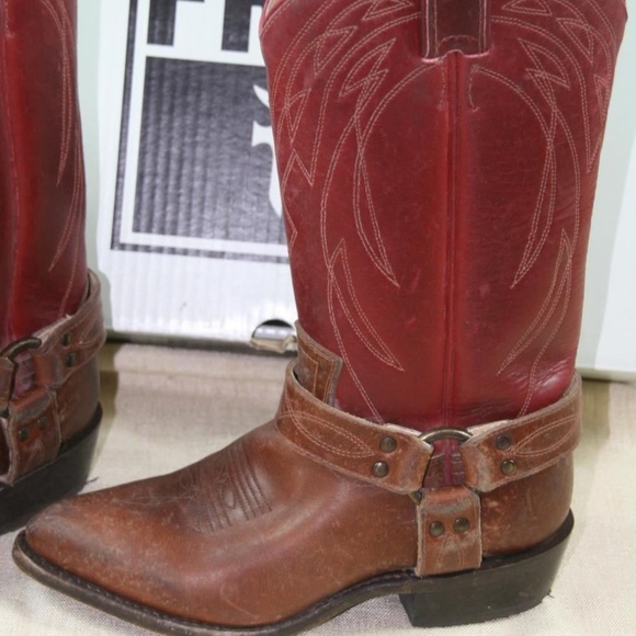 Frye Boots Billy Harness Cowboy Boots Distressed - Picture 4 of 8